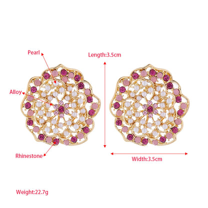 1 Pair Elegant Luxurious Flower Plating Inlay Alloy Artificial Pearls Rhinestones Gold Plated Ear Studs