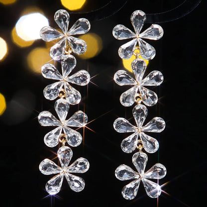 1 Pair Elegant Luxurious Flower Plating Inlay Alloy Rhinestones Zircon Silver Plated Drop Earrings