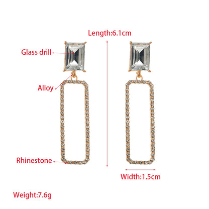 1 Pair Elegant Luxurious Flower Rectangle Hollow Out Inlay Alloy Glass Drill Pearl Gold Plated Silver Plated Drop Earrings