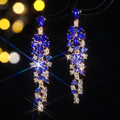 1 Pair Elegant Luxurious Flower Tassel Plating Inlay Alloy Rhinestones Zircon Drop Earrings