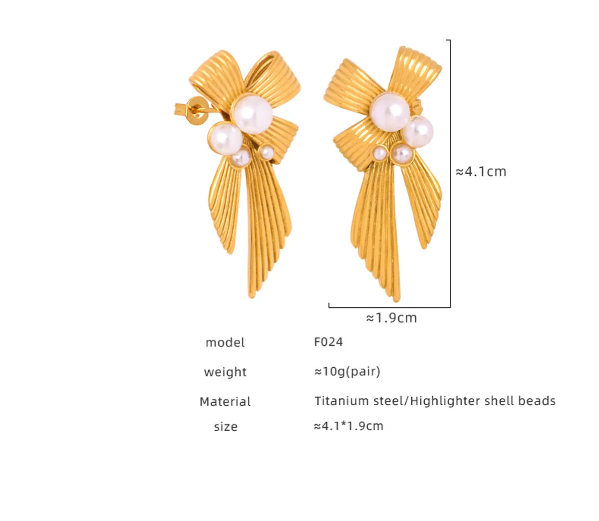 1 Pair Elegant Luxurious French Style Bow Knot Plating Inlay Titanium Steel Artificial Pearls 18k Gold Plated Ear Studs