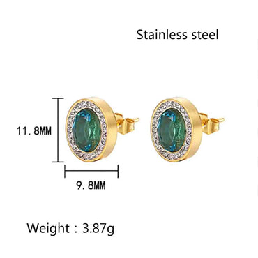 1 Pair Elegant Luxurious French Style Oval Plating Inlay Stainless Steel Zircon 18k Gold Plated Ear Studs