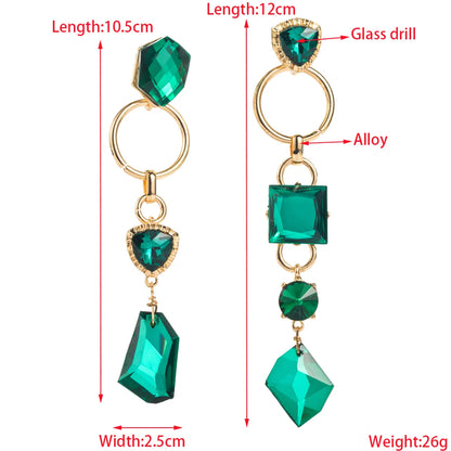 1 Pair Elegant Luxurious Geometric Hollow Out Inlay Alloy Glass Drill Gold Plated Drop Earrings