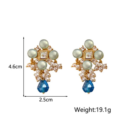 1 Pair Elegant Luxurious Geometric Inlay Alloy Copper Imitation Pearl Crystal Rhinestones Drop Earrings