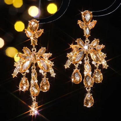 1 Pair Elegant Luxurious Geometric Plating Inlay Alloy Rhinestones Zircon Drop Earrings