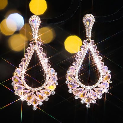 1 Pair Elegant Luxurious Geometric Plating Inlay Alloy Rhinestones Zircon Silver Plated Drop Earrings