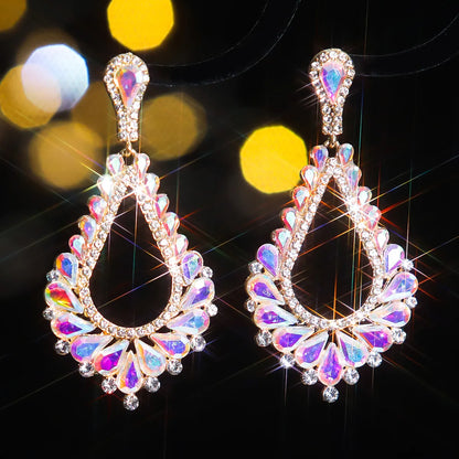 1 Pair Elegant Luxurious Geometric Plating Inlay Alloy Rhinestones Zircon Silver Plated Drop Earrings