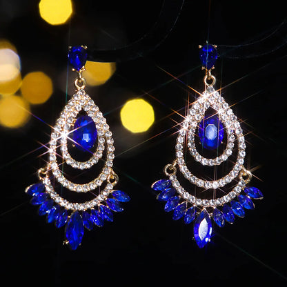 1 Pair Elegant Luxurious Geometric Plating Inlay Alloy Rhinestones Zircon Silver Plated Drop Earrings