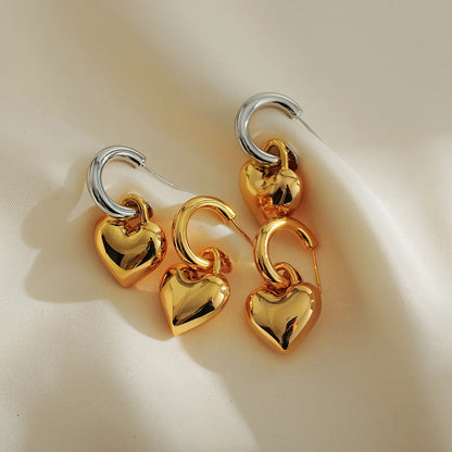 1 Pair Elegant Luxurious Heart Shape Plating Copper 18K Gold Plated Drop Earrings