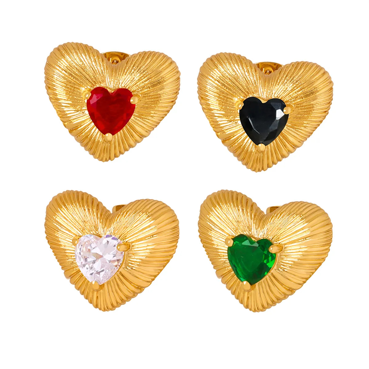 1 Pair Elegant Luxurious Heart Shape Plating Inlay Brass Zircon 18k Gold Plated Ear Studs