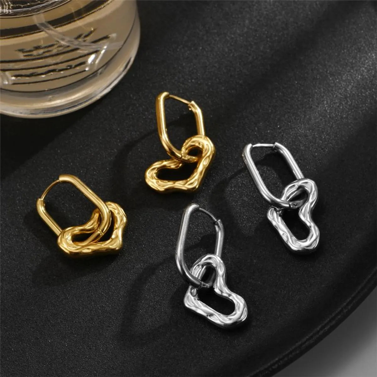 1 Pair Elegant Luxurious Heart Shape Plating Stainless Steel 18k Gold Plated Drop Earrings