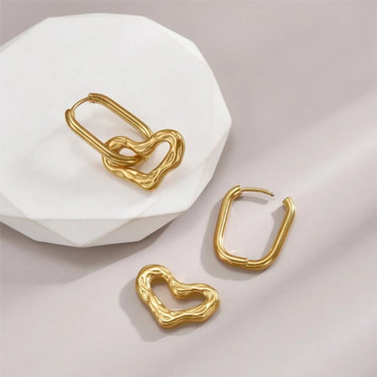 1 Pair Elegant Luxurious Heart Shape Plating Stainless Steel 18k Gold Plated Drop Earrings