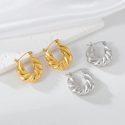 1 Pair Elegant Luxurious Irregular Heart Shape Spiral Stripe Plating 304 Stainless Steel 18K Gold Plated Earrings