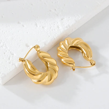 1 Pair Elegant Luxurious Irregular Heart Shape Spiral Stripe Plating 304 Stainless Steel 18K Gold Plated Earrings