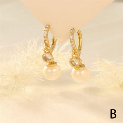 1 Pair Elegant Luxurious Irregular Plating Inlay Freshwater Pearl Copper Turquoise Zircon 18k Gold Plated Drop Earrings