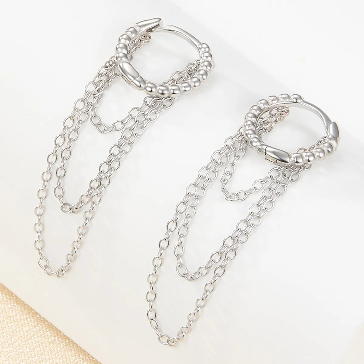 1 Pair Elegant Luxurious Lady Chain Plating Sterling Silver 18k Gold Plated White Gold Plated Drop Earrings