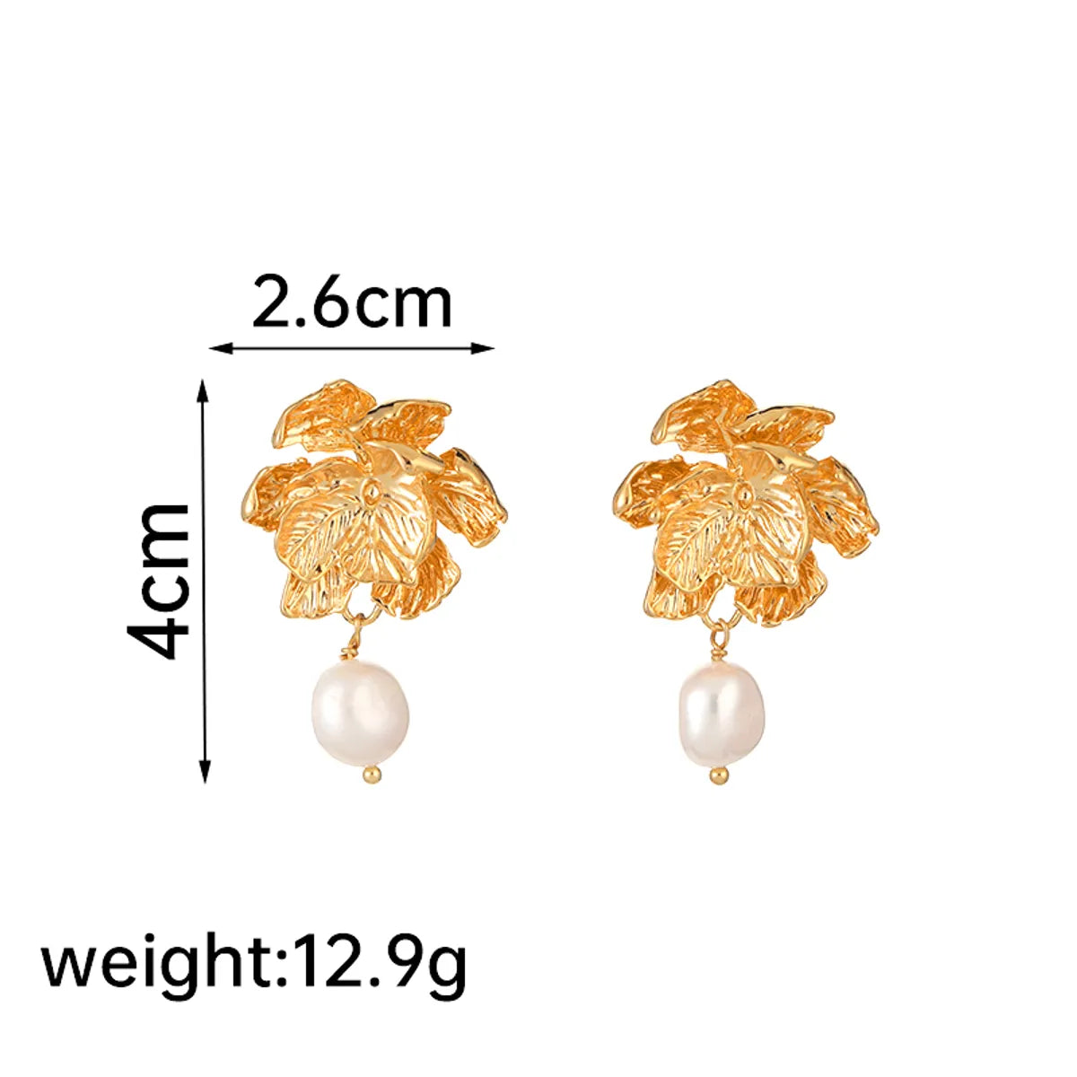 1 Pair Elegant Luxurious Lady Flower Plating Freshwater Pearl Copper 18k Gold Plated Drop Earrings