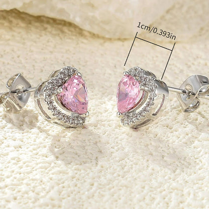 1 Pair Elegant Luxurious Lady Heart Shape Plating Inlay Copper Artificial Gemstones Zircon White Gold Plated Ear Studs