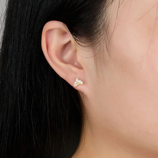 1 Pair Elegant Luxurious Leaf Plating Inlay Sterling Silver Zircon 18k Gold Plated White Gold Plated Ear Studs