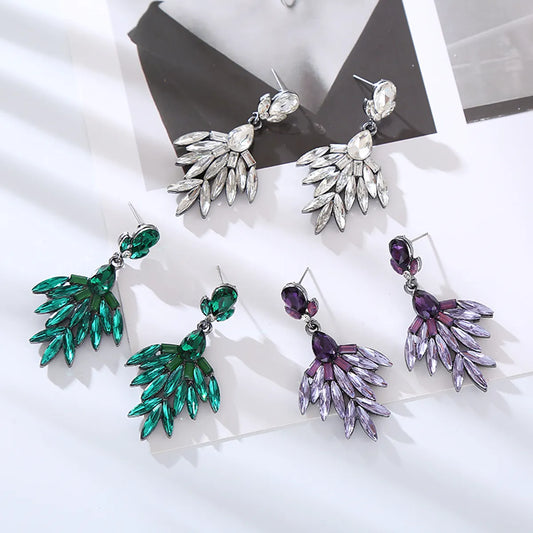 1 Pair Elegant Luxurious Leaves Inlay Alloy Rhinestones Drop Earrings