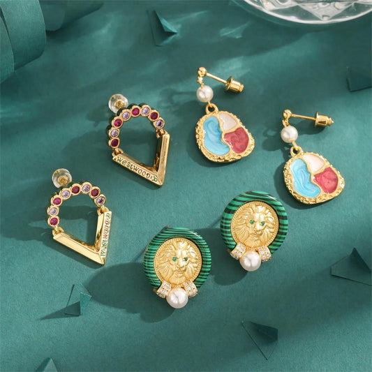 1 Pair Elegant Luxurious Letter Epoxy Plating Copper Zircon Gold Plated Drop Earrings