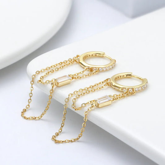 1 Pair Elegant Luxurious Modern Style Chain Tassel Plating Inlay Sterling Silver Zircon White Gold Plated Rhodium Plated Silver Plated Drop Earrings