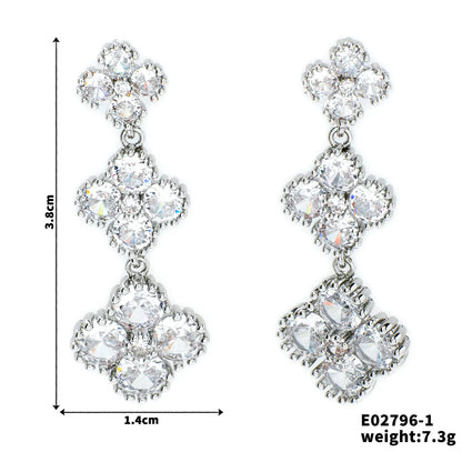 1 Pair Elegant Luxurious Modern Style Four Leaf Clover Inlay Copper Zircon K Gold Plated Rhodium Plated Drop Earrings