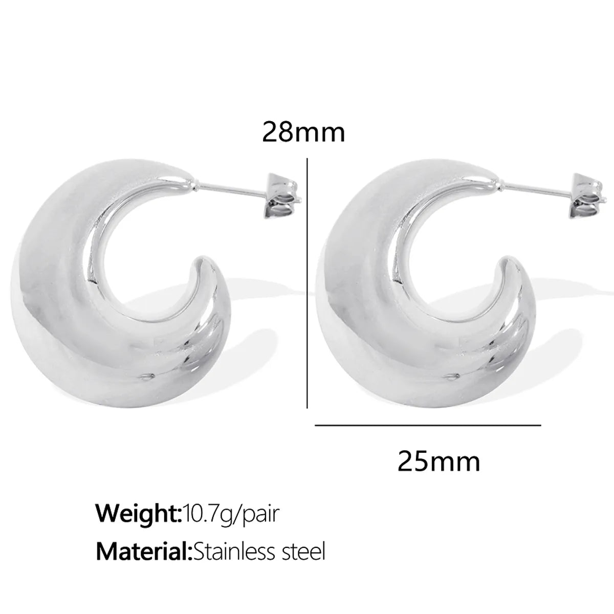 1 Pair Elegant Luxurious Modern Style Moon Plating 304 Stainless Steel 18K Gold Plated Ear Studs