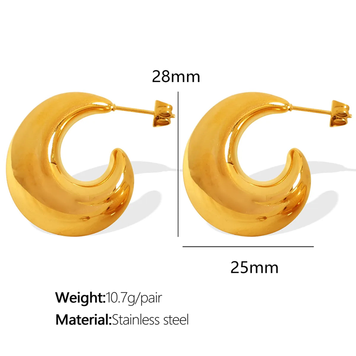 1 Pair Elegant Luxurious Modern Style Moon Plating 304 Stainless Steel 18K Gold Plated Ear Studs