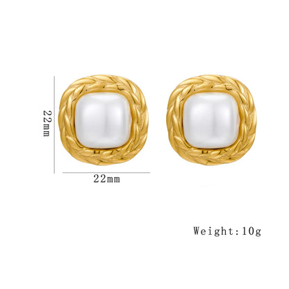 1 Pair Elegant Luxurious Quadrilateral Plating Inlay 304 Stainless Steel Imitation Pearl Artificial Pearls 18K Gold Plated Ear Studs