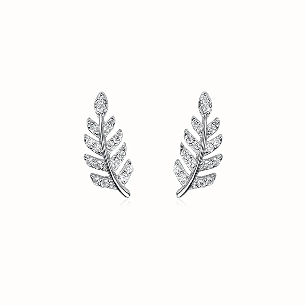 1 Pair Elegant Luxurious Queen Leaf Leaves Plating Inlay Sterling Silver Zircon White Gold Plated Ear Studs