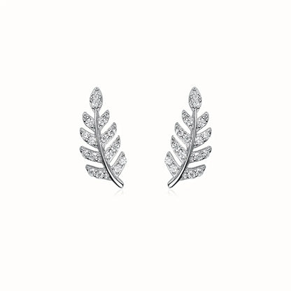 1 Pair Elegant Luxurious Queen Leaf Leaves Plating Inlay Sterling Silver Zircon White Gold Plated Ear Studs