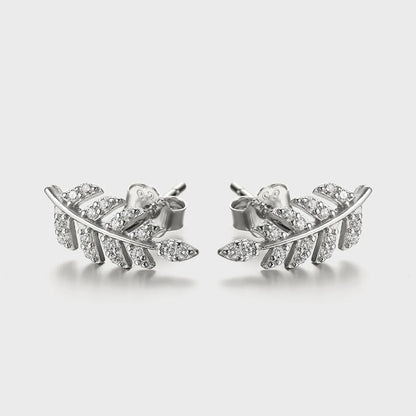 1 Pair Elegant Luxurious Queen Leaf Leaves Plating Inlay Sterling Silver Zircon White Gold Plated Ear Studs