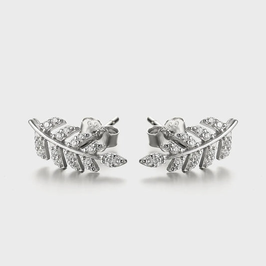 1 Pair Elegant Luxurious Queen Leaf Leaves Plating Inlay Sterling Silver Zircon White Gold Plated Ear Studs