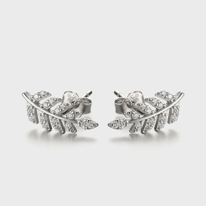 1 Pair Elegant Luxurious Queen Leaf Leaves Plating Inlay Sterling Silver Zircon White Gold Plated Ear Studs