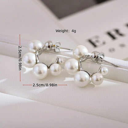 1 Pair Elegant Luxurious Round Inlay Stainless Steel Artificial Pearls Ear Studs