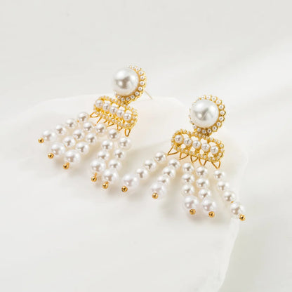 1 Pair Elegant Luxurious Round Tassel Inlay Imitation Pearl Artificial Pearls Drop Earrings