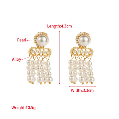 1 Pair Elegant Luxurious Round Tassel Inlay Imitation Pearl Artificial Pearls Drop Earrings