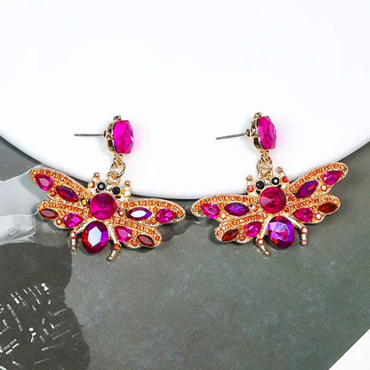 1 Pair Elegant Luxurious Shiny Butterfly Inlay Alloy Rhinestones Drop Earrings