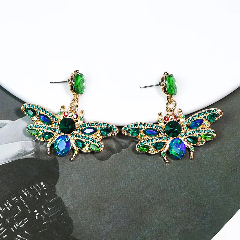 1 Pair Elegant Luxurious Shiny Butterfly Inlay Alloy Rhinestones Drop Earrings