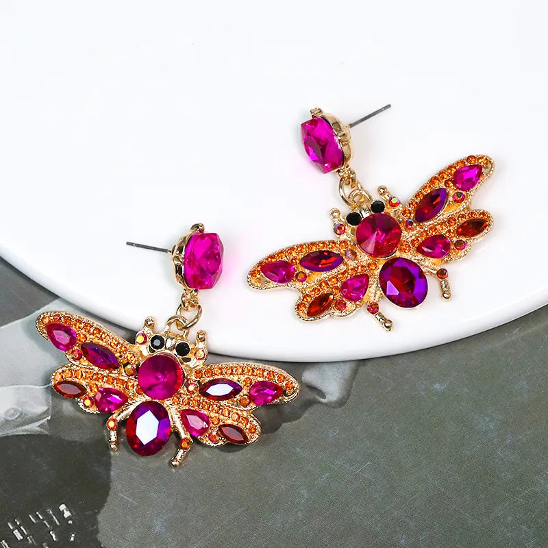 1 Pair Elegant Luxurious Shiny Butterfly Inlay Alloy Rhinestones Drop Earrings