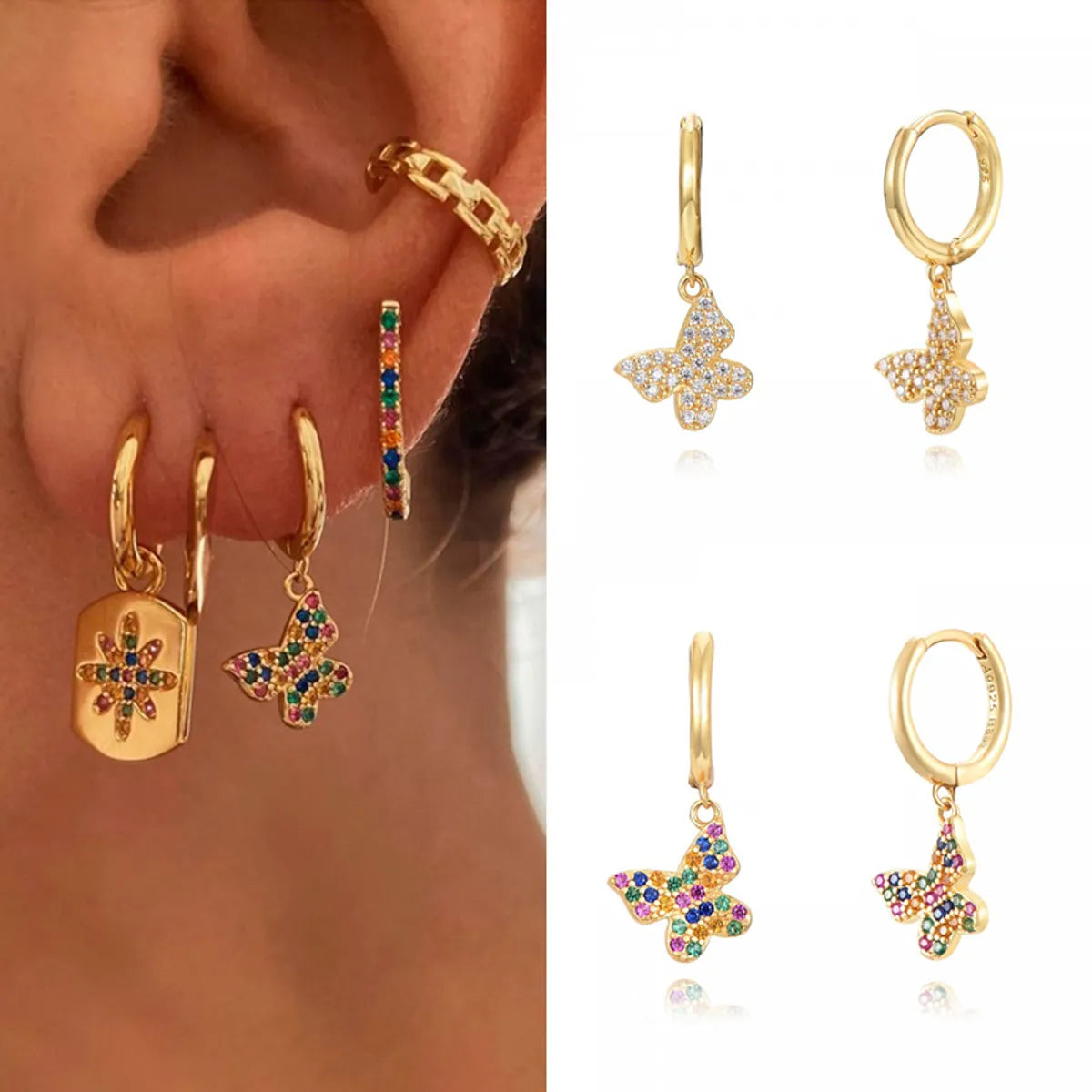 1 Pair Elegant Luxurious Shiny Butterfly Plating Inlay Alloy Zircon 18k Gold Plated Dangling Earrings