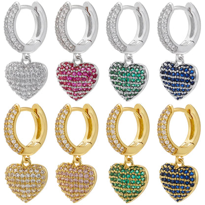 1 Pair Elegant Luxurious Shiny Heart Shape Plating Inlay Copper Zircon 18k Gold Plated Drop Earrings