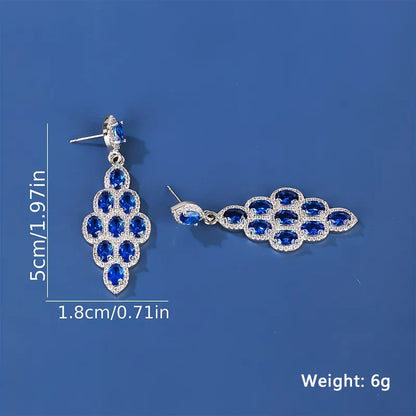 1 Pair Elegant Luxurious Shiny Oval Rhombus Plating Inlay Copper Zircon White Gold Plated Drop Earrings