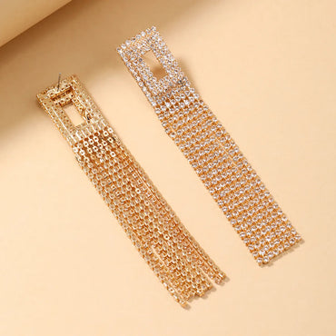 1 Pair Elegant Luxurious Shiny Tassel Inlay Alloy Artificial Rhinestones Drop Earrings