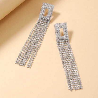 1 Pair Elegant Luxurious Shiny Tassel Inlay Alloy Artificial Rhinestones Drop Earrings