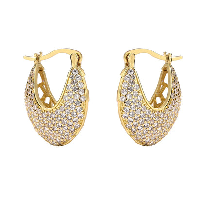 1 Pair Elegant Luxurious Shiny V Shape Plating Hollow Out Inlay Copper Zircon 18k Gold Plated Earrings