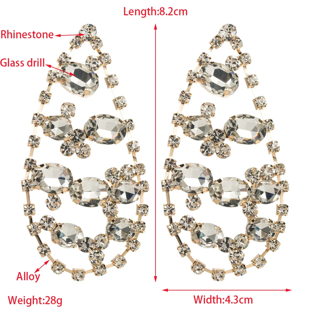 1 Pair Elegant Luxurious Shiny Water Droplets Hollow Out Inlay Alloy Rhinestones Glass Drill Gold Plated Silver Plated Ear Studs