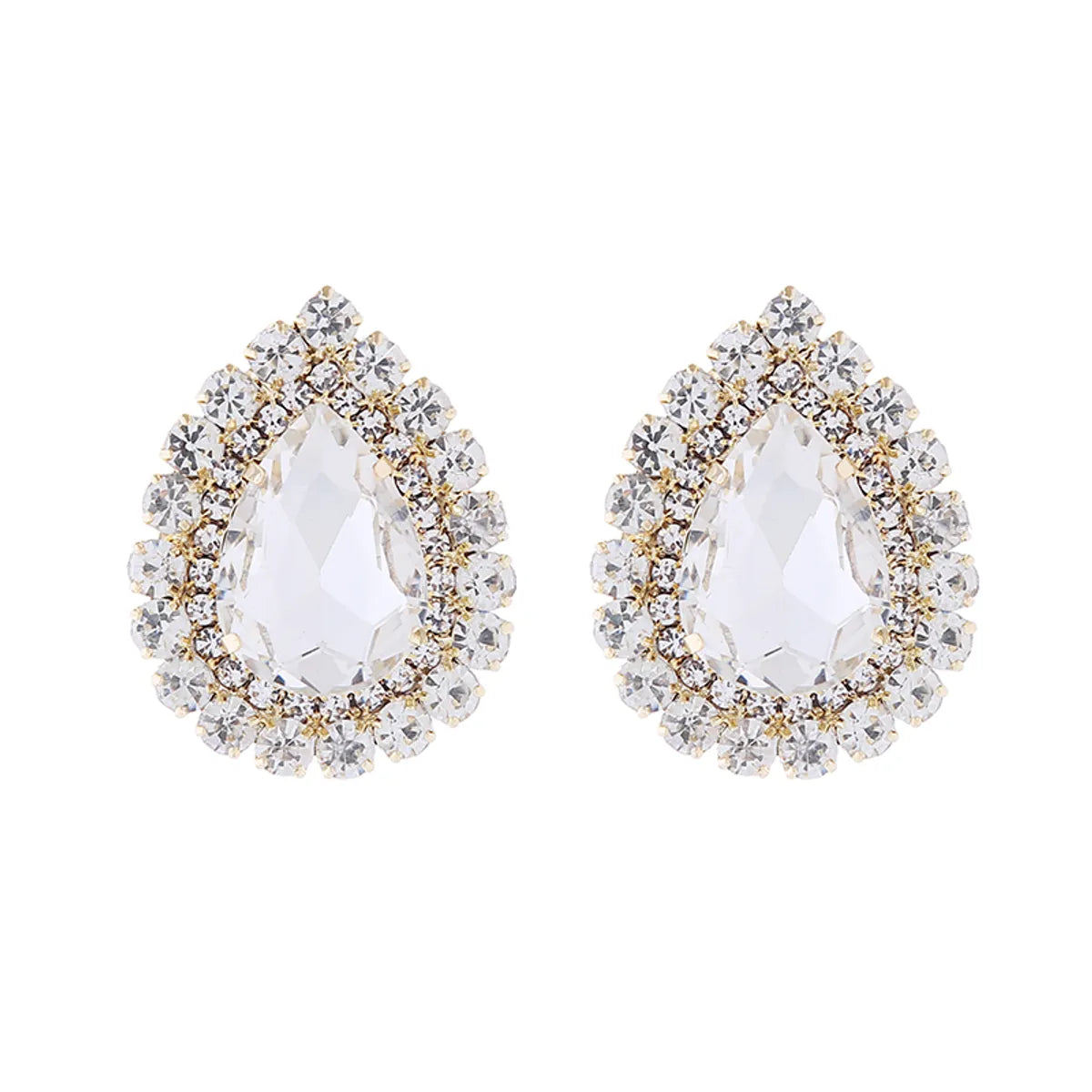 1 Pair Elegant Luxurious Shiny Water Droplets Plating Inlay Alloy Rhinestones Glass Stone Gold Plated Ear Studs