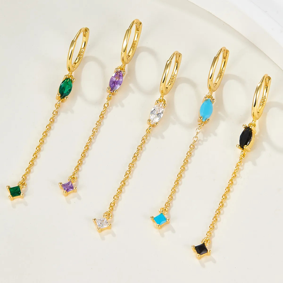 1 Pair Elegant Luxurious Shiny Water Droplets Tassel Plating Inlay Sterling Silver Turquoise Zircon 18k Gold Plated White Gold Plated Drop Earrings